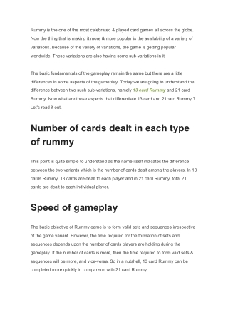 Difference between 13 card Rummy vs 21 card Rummy