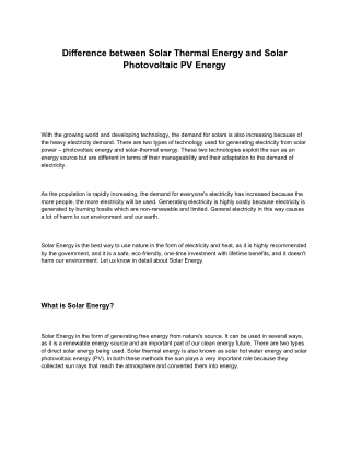 Difference between Solar Thermal energy and Solar Pv Photovoltaic energy