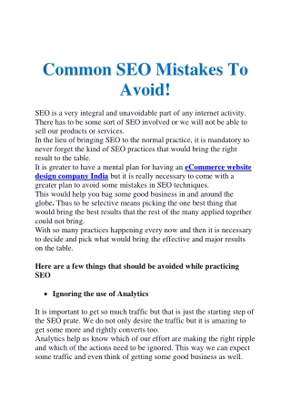 Common SEO Mistakes To Avoid!