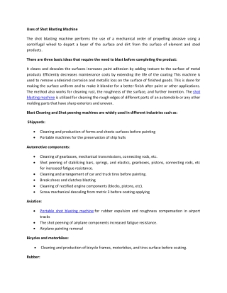 Uses Of Shot Blasting Machine
