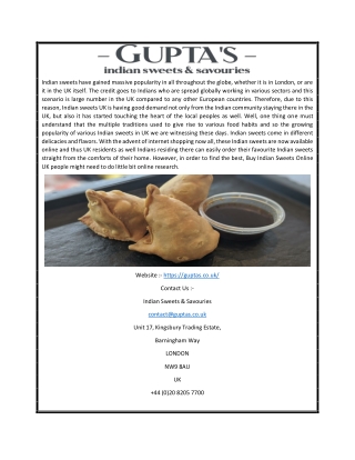 Indian Sweet Shop UK | Guptas.co.uk