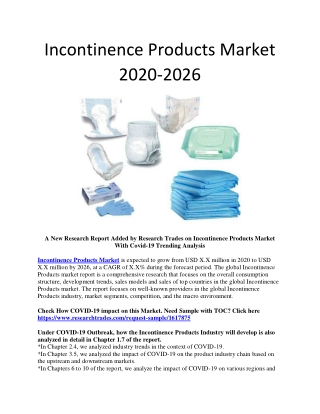 Incontinence Products Market 2020-2026