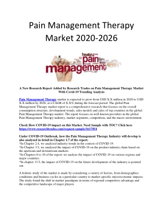 Pain Management Therapy Market 2020-2026