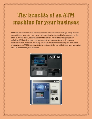 The benefits of an ATM machine for your business - ATM Money Machine