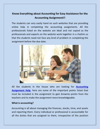Know Everything about Accounting for Easy Assistance for the Accounting Assignment!!