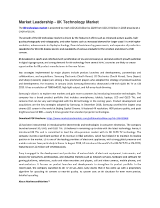8K Technology Market Size, Growth, Trend and Forecast to 2024 | MarketsandMarkets