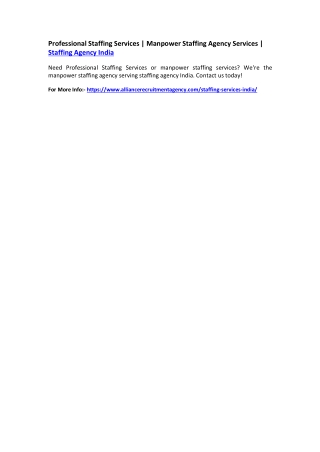 Professional Staffing Services | Manpower Staffing Agency Services | Staffing Agency India
