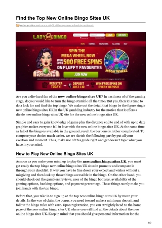 Find the Top New Online Bingo Sites UK