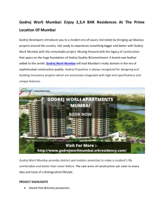 Godrej Worli Mumbai - Luxurious Lavish Apartments