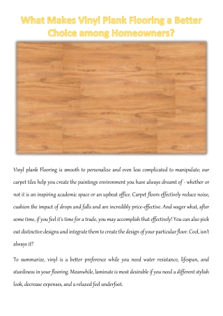 What Makes Vinyl Plank Flooring a Better Choice among Homeowners?