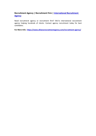 Recruitment Agency | Recruitment Firm | International Recruitment Agency