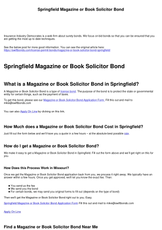 Springfield Magazine or Book Solicitor Bond