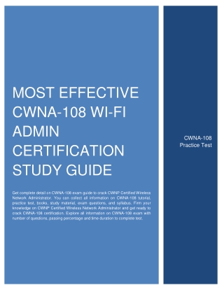 Most Effective CWNA-108 Wi-Fi Admin Certification Study Guide