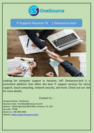 IT Support Houston TX  | Onesource.tech