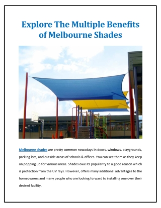 Explore The Multiple Benefits of Melbourne Shades