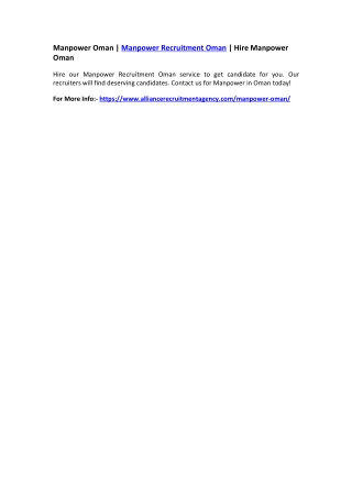 Manpower Oman | Manpower Recruitment Oman | Hire Manpower Oman