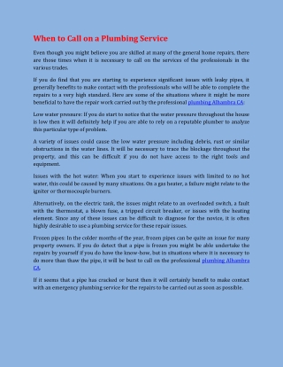 When to Call on a Plumbing Service