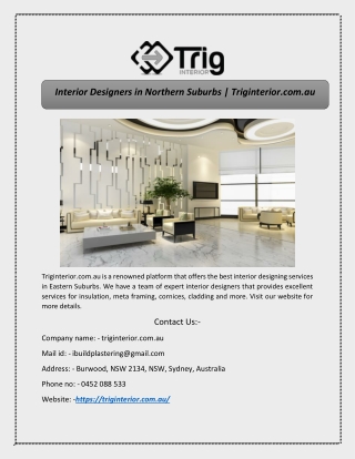 Interior Designers in Northern Suburbs | Triginterior.com.au