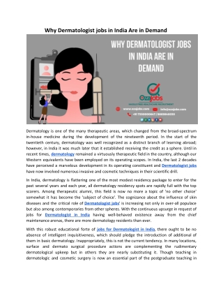 Why Dermatologist jobs in India Are in Demand