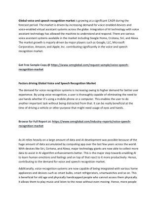 Global Voice and Speech Recognition Market  Trends, Size, Competitive Analysis and Forecast - 2019-2025