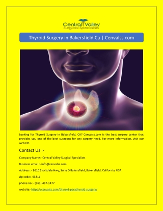 Thyroid Surgery in Bakersfield Ca | Cenvalss.com