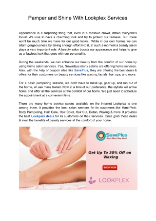 Pamper and Shine With Lookplex Services