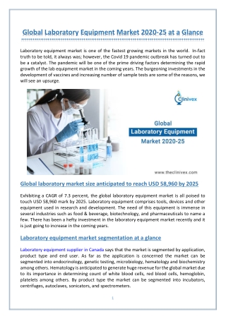 How will be the Global Laboratory Equipment Market in 2020-25?