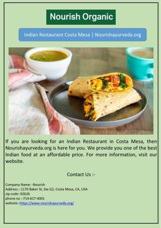 Indian Restaurant Costa Mesa | Nourishayurveda.org