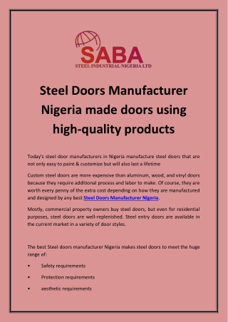 Steel Doors Manufacturer Nigeria made doors using high-quality products