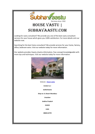 House vastu | Subhavaastu.com