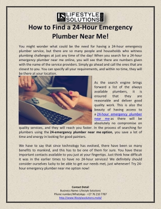 How to Find a 24-Hour Emergency Plumber Near Me