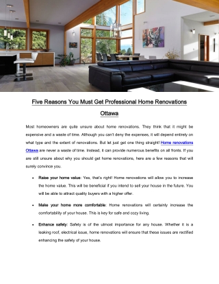 Five Reasons You Must Get Professional Home Renovations Ottawa