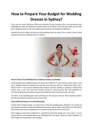 How to Prepare Your Budget for Wedding Dresses in Sydney?