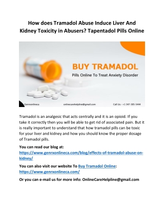 How does Tramadol abuse induce liver and kidney toxicity in abusers?