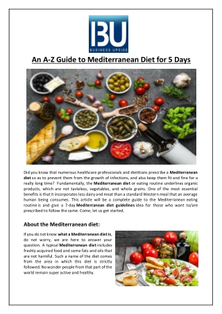 An A-Z Guide to Mediterranean Diet for 5 Days