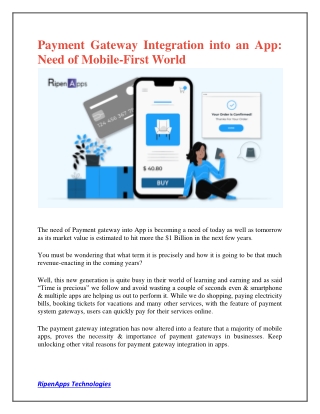 Payment Gateway Integration into an App: Need of Mobile-First World