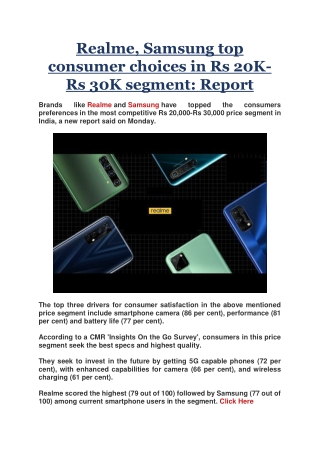 Realme, Samsung top consumer choices in Rs 20K-Rs 30K segment: Report