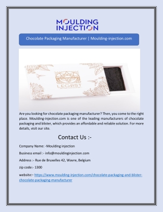 Chocolate Packaging Manufacturer | Moulding-injection.com