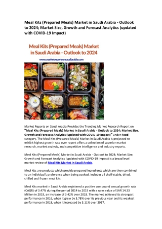 Meal Kits (Prepared Meals) Market in Saudi Arabia - Outlook to 2024