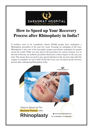 How to Speed up Your Recovery Process after Rhinoplasty in India?