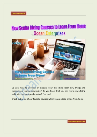 New Scuba Diving Courses to Learn From Home - Ocean Enterprises | PDF