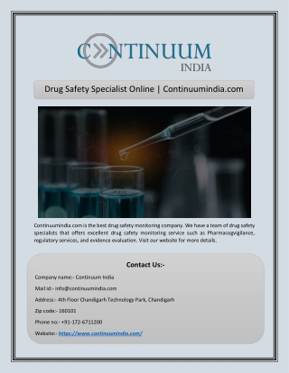 Drug Safety Specialist Online | Continuumindia.com