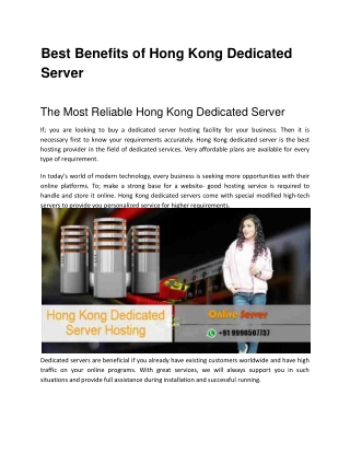 Best Hong Kong Dedicated Server Hosting