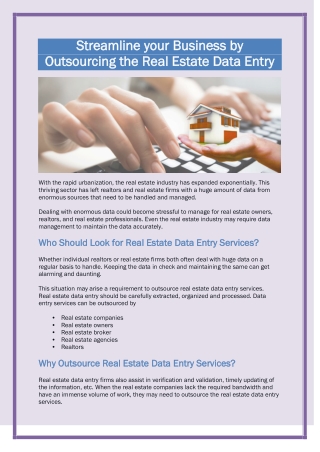 Streamline your Business by Outsourcing the Real Estate Data Entry