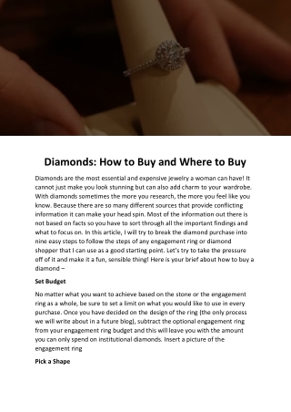 Diamonds: How to Buy and Where to Buy