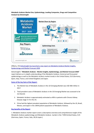 Metabolic Acidosis Market Size, Epidemiology, Leading Companies, Drugs and Competitive Analysis by DelveInsight