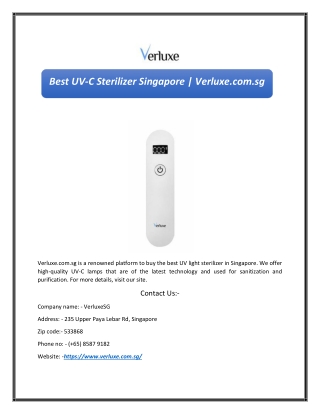 Best UV-C Sterilizer Singapore | Verluxe.com.sg
