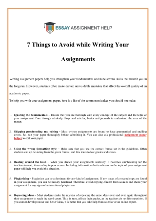 7 Things to Avoid while Writing Your Assignments