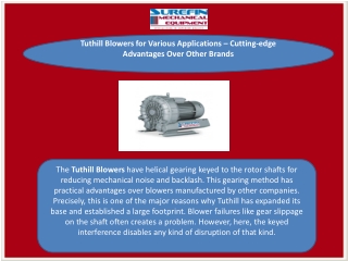 Tuthill Blowers for Various Applications – Cutting-edge Advantages Over Other Brands