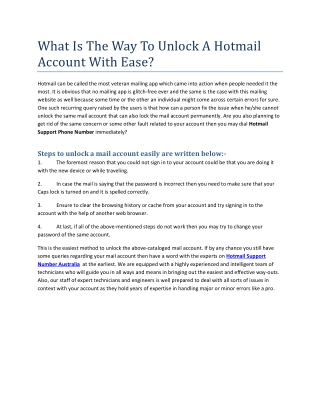 What Is The Way To Unlock A Hotmail Account With Ease?